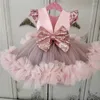 Vestidos de menina rosa meninas de joelho na altura da criança papagafortna vestidos de aniversário infantil tutu flor com arcos de lantejoulas