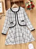 Mädchen Kleider Kinder Plaid Mantel Langarm für Mädchen Frühling Herbst Kind O hals Preppy Stil EINE linie Outwear Kleidung Sets 221118