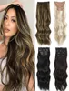 AISI HAIR Synthetic 4pcsset Long Wavy Hair Extensions Clip In Ombre Honey Blonde Dark Brown Thick pieces W2204013671430