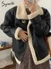 Women's Fur Faux Syiwidii Coat Winter Jacket Lambswool Sheepskin Loose Warm Thicken Locomotive Female Black Chic Pu Outwear 221119