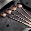 Spoons Stainless Steel Flower Heart Spoons Long Handle Cocktail Stirring Spoon Ice Cream Coffee Home Bar Flatware Tools Drop Deliver Dhmqu