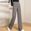 Pantaloni da donna Capris modello a spina di pesce di lana gamba larga per donna Primavera Autunno pantaloni dritti a vita alta abito slim da donna 221118