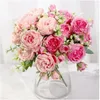 Peonia di seta rosa Fiori artificiali Rose Wedding Home Decorazioni fai da te Bouquet grande Accessori in schiuma Craft Fiore finto bianco GC1813