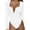 Kvinnors jumpsuits Rompers V Neck Long Sleeve Bodysuit Woman Top Autumn Winter Rompers Black Red White Bourgogne Slim Body Women Sexy Bodysuit 221119