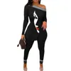 2022 Fall Winter Women Tracksuits Personalise Printed Pants Outfits Sexy Off Shoulder Split T Shirt Leggings Suit 2 Piece Matching Sets