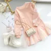 Abiti da ragazza Ragazze Moda Bambini Cotone per abiti invernali Casual Colore rosa Bambina con fiore in pizzo 221118
