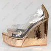 Ronticool Fatti A Mano Delle Donne Pompe Trasparenti Zeppe di Strass Tacchi Alti Peep Toe Champagne Partito Scarpe Da Donna US Plus Size 5-20