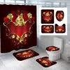 Rideaux de douche Brillant Rouge Golden Rose Rideau imperméable Set Couverture de toilette Tapis de bain antidérapant Tapis de salle de bain Tapis de Noël Décor 221118
