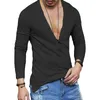 T-shirts pour hommes Summer Travel Hommes Coton et Lin Vneck Casual Couleur Solide Chemise à manches longues Personnalité de la mode Slim Shirt 221119