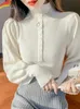 Women's Sweaters New 2022 Winter Turtleneck Sweaters Women Long Lantern Sleeve Pink Black White Or Beige Single Buttons Thicken Pullovers Jumpers T221019