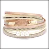 Other Bracelets Handmade Mtilayer Leather Bracelet Druzy Resin Stone Bead Cuff Wrap Magnetic Buckle Wristlet Holiday Wedding Jewelry Dhz9Q