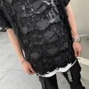 Men's T-Shirts Hip Hop T Shirt Distressed Hole Fashion Streetwear T-shirt Ripped Break Harajuku Oversized Summer Top Tees Bla Tshirt G221118