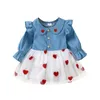 Abiti da ragazza Neonata Neonata Abito in tulle Carino manica lunga Colletto per bambola Bottone sul davanti Cuore Denim Top Tutu Abito 3 M 3 T 221118