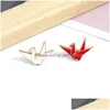 Broches Broches Plaqué Or Mille Grues En Papier Broches Pour Femmes Dessin Animé Mignon Rouge Blanc Couple Émail Peinture Épinglettes Drôle Badg Dhh0G