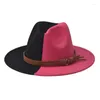 Beret Frauen Männer Zwei -Ton -Breiten -Krempe Fedora Hats Classic -Filzpanama Hut mit Gürtelschnalle für Hochzeits Jazz Top