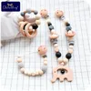 Baby Teethers Toys Wooden Teether Baby Play Gym Pacifier Clip Chain Silicone Beads Personalize Dummy Clip Baby Teether Stroller Toys Pram Clip Bell 221119