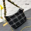 Womens Vinatge Wool Tweed Quilted Hobo Bags Gold Metal Hardware Underarm Purse Crossbody Shoulder Check Cosmetic Case Pocket Designer Handbags 24X6X17.5CM