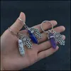 Key Rings Hexagonal Crystal Column Natural Stone Keychain Fatima Palm Charm Amethyst Rose Quartz Tiger Eye Lapis Green Aventurine Ke Dh6Wf