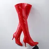 Boots Thigh High Women Red Fashion Patent Leather Over the Knee Sexy Nightclub Dance Ladies Shoes Black White Plus Size 48 221119