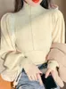 Women's Sweaters New 2022 Winter Turtleneck Sweaters Women Long Lantern Sleeve Pink Black White Or Beige Single Buttons Thicken Pullovers Jumpers T221019