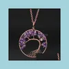 Hänge halsband Tree of Life Natural Stone Pendant Halsband Bron Wire Agate Amethyst Turquoise Pärlor Halsband för kvinnor Childre Dhurc