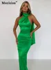 Abiti casual Mozision Elegante raso Maxi Dress Wele Weam Abito Summer Halter Sleeveless BodyCon Long Club Dress Vestitido 221119