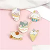 Broches Broches Mignon Animal En Forme De Broches Ensemble 5 Pcs Dessin Animé Chat Pizza Donut Cone Pins Émail Peinture Badges Pour Garçons Pin Shirt Bijoux Dhhyq