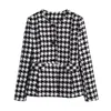 Kvinnorjackor 2022 Autumn Women Winter Jacket England Style Woolen Houndstooth O-Neck Sashes Female Motorcykel Ytterkl￤derrockar