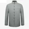 Ethnic Clothing Grey Brand Arrival Chinese Traditional Men's Cotton Linen Coil Button Jackets Coats M L XL XXL 3XL MTJ2022024