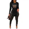 2022 Fall Winter Women Tracksuits Personalise Printed Pants Outfits Sexy Off Shoulder Split T Shirt Leggings Suit 2 Piece Matching Sets