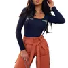 Pantaloni a due pezzi da donna Body a maniche lunghe primaverili da donna Modello alla moda Stampato Scollo a U Slim Stretch Wild Sexy Bodycon Bottom