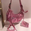Y2k Designer Bags Womens Handbag Biker Pink Rivet Messenger Shoulder Bag Wallet Ladies Underarm 203U