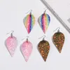 Charm Unique Design Christmas Pu Leather Leaf Oval örhängen Fashion Sequin Glitter Colorf Double Side Dangle Earring Jewelry Gifts F DH1RW