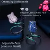 Band Rings CWWZircons Two Tone Cubic Zirconia Trendy Royal Blue Rose Flower Adjustable Open Ring for Women Engagement Wedding Jewelry R193 221119