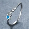 Wedding Rings Charm Silver Color Thin Ring Cute Round Crystal Engagement Dainty Female Blue White Star Opal Stone For Women