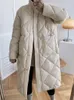 Trench feminina Casacos 2022 Algodão da xadrez de inverno acolchoado Mulher e comprimento de joelho comprido Longe Corean Clothes Warm Fashion Roupos H342