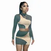 Kvinnors tvåbitar byxor Fashion Color Block Patchwork kjolar Två stycken Set Women Fall Clothes For Women Turtleneck Crop Top Mini kjolar Tracksuit Women T221012