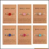 Charm Bracelets New Natural Druzy Resin Stone Bead Bracelet With Make A Wish Card Red Blue String Adjustable Woven Bracelets For Men Dhqcc