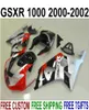 7 Prezentów Fairings ustawione dla Suzuki GSXR1000 2000 2001 2002 Zestaw czarnej czerwonej srebrnej owiewki K2 00 01 02 GSXR1000 YR641004297