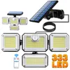 LED LED Solar Garden Lights مستشعر الحركة في الهواء الطلق الحث البشري القابل للتعديل IP65 مصباح جدار الطاقة الشمسية المضاد للماء 122/138/171/198/333