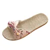 Lin linne mode kvinnor sandaler tofflor sommar bohemia bow strandskor kvinnliga sexiga blommor tofflor zapatillas mujer j220716