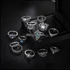 Cluster Rings Ancient Sier Knuckle Ring Set Diamant Coeur Éléphant Tortue Couronne Anneaux Empilables Midi Femmes Mode Bijoux Cadeau Drop D Dh5Wd