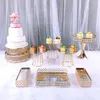 Ustensiles de cuisson 9 pièces, support à gâteaux en cristal de couleur or, plateau à desserts de mariage, poêle à cupcakes, décoration de table de fête