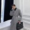 L￣ de l￣ masculina mistura de outono inverno coreano espesso temperamento grosso houndstooth l￣ casaco de l￣ de comprimento de joelho de vento de estilo joelhos 221119