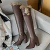 Botas de nieve alta zapatos de mujer cuero impermeable sobre la rodilla moda femenina piel cálida felpa invierno bota larga damas 221119