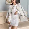 가을 겨울 트위드 2 조각 의상 세트 패션 모직 트위드 재킷 코트 우아한 라인 스커트 정장 2 조각 세트 여성 210825