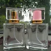 Bouteille vide carrée en verre Transparent de 50ML, pour parfum, cosmétiques, avec capuchon en acrylique, vente en gros