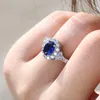 Wedding Rings Luxury Female Blue Crystal Zircon Stone Silver Color Finger Ring Brand Jewelry For Women Engagement Gifts