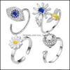 Ringos de cluster Ringos de tamanho aberto rotativáveis ​​Olhos de diamante ajustável Disseny Decompression Microinlay Flower Flower Fashion Dhaok