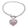 High Quality Rhodium Plated With Sparkling Crystals CHEER MOM Love Heart Shape Charm Link Chain Bracelet295D